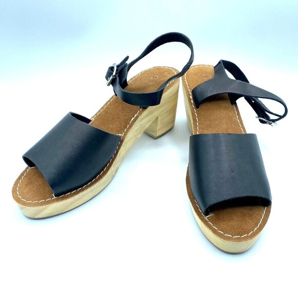 Urban Outfitters Shoes - Urban Outfitters Wooden Heel Clog Sandals Black Leather Sz 10 Buckle NWOB